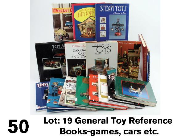 Lot: 19 General Toy Reference Books-games, cars etc: included are 13 hard cover books including Firefighting Antiques & Memorabilia by Piatti, Penny Toys by Pressland, Schoenhut's Dolls, Toys and Circus by Buser, Gendron 1872-2007 by Strobel, American F