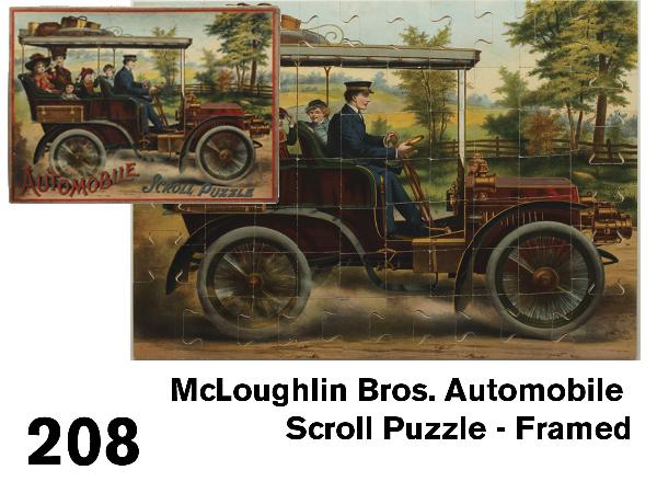 McLoughlin Bros. Automobile Scroll Puzzle - Framed: this is one of McLoughlin's largest puzzles - produced in 1903 when the firm was at the top of their game with the most advanced chromolithographic presses of the day - and the condition of this amazi