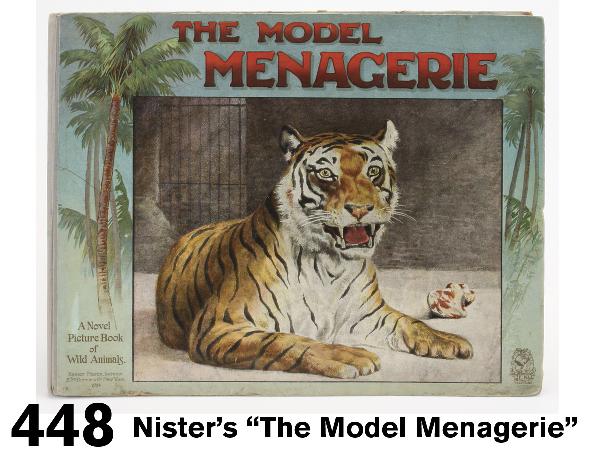Nister's "The Model Menagerie" : London based Ernest Nister was a master of the pop-up book, this "A Novel Picture Book of Wild Animals" features "Natural History Stories by L.L. Weedon, Evelyn Fletcher and others" accompanied by 6 p