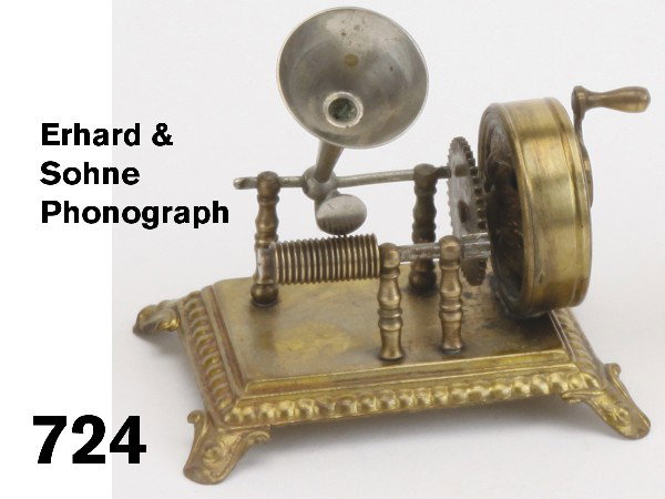 Erhard & Sohne Phonograph: hand crank operated cylinder phonograph with plink plunk music mechanism; produced by E & S and marketed by Marklin Size: 2.75" w.