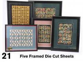 Five Framed Die Cut Sheets: Germany, circa 1920's, 5 die cut scrape sheets framed to museum standards for conservation, included are Nos. 4544 messenger boy, 32521 Jack-O-Lantern, 4779b Easter children, 211 floral baskets and