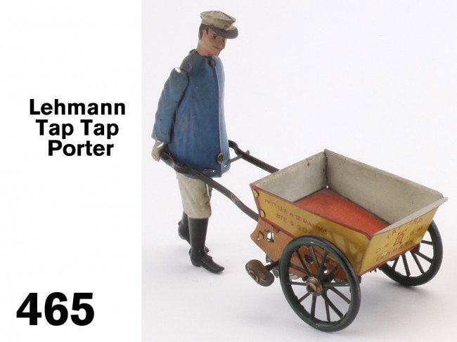Lehmann Tap Tap Porter: lithographed and painted tin clockwork, a very nice example Size: 6.5" l.