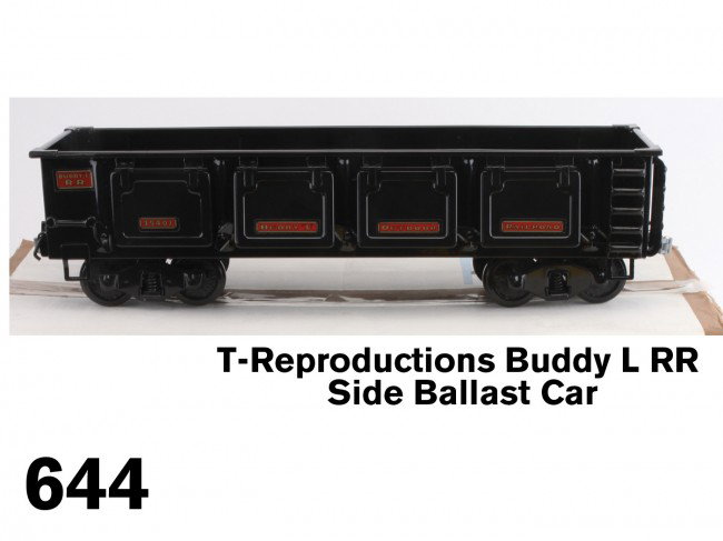 T-Reproductions Buddy L RR Side Ballast Car: T-Reproductions Buddy L Outdoor Railroad 2008-BC side ballast car in original box Size: 22" l.