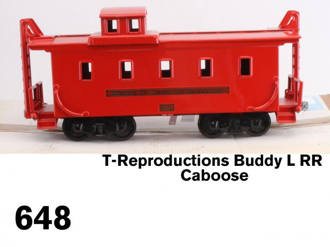 T-Reproductions Buddy L RR Caboose: T-Reproductions Buddy L Outdoor Railroad 2001-C caboose in original box Size: 18" l.