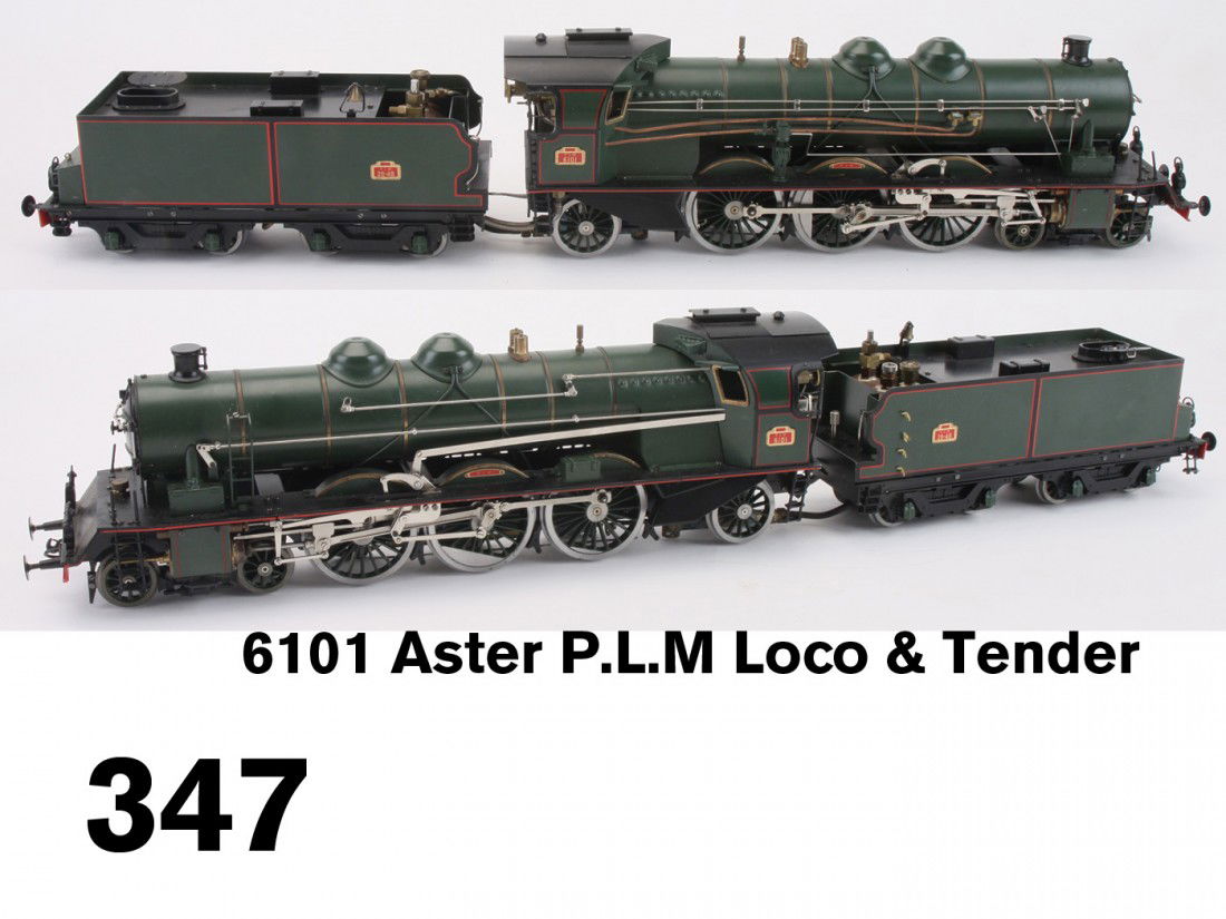 6101 Aster P.L.M Loco & Tender: Fulgurex/Aster gauge I live steam loco and tender with detailed operation; nice clean example showing little evidence of having been fired more than once or twice;29.5" l.