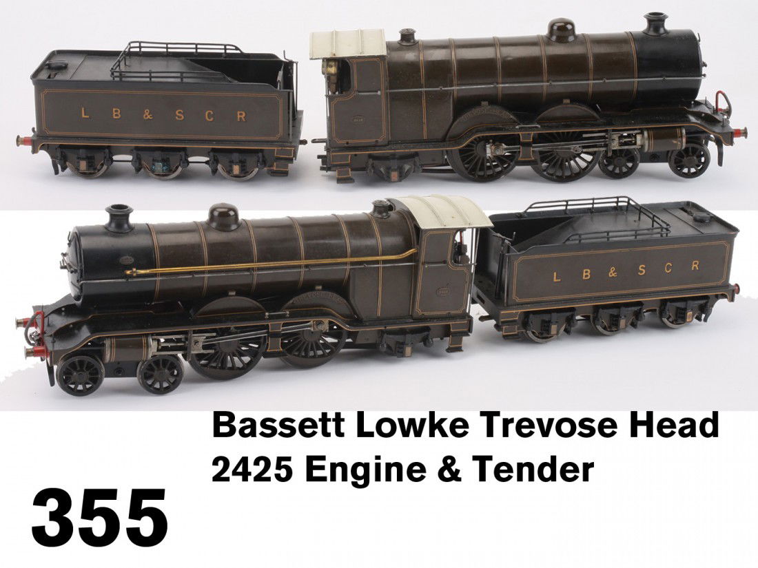 Bassett Lowke Trevose Head 2425 Engine & Tender: 4-4-2 live steam loco with plaques 2425 and Built by H.R. Jackson, York and 6 wheel LB & SCR (London Brighton & South Coast Railway) tender with hand operated brake ;25" l.