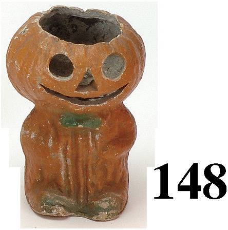 Jack-O-Lantern Man: U.S. made paper pulp figure sports bow tie 7" t.