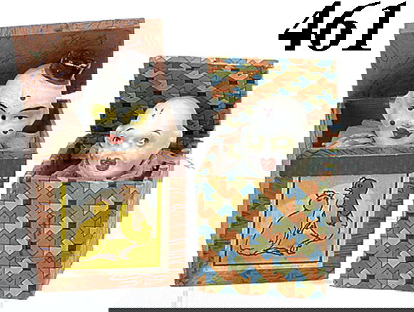 Lot: 2 Clown Jack in the Boxes: paper covered boxes with composition heads and crepe paper dress larger 3.5" t. closed