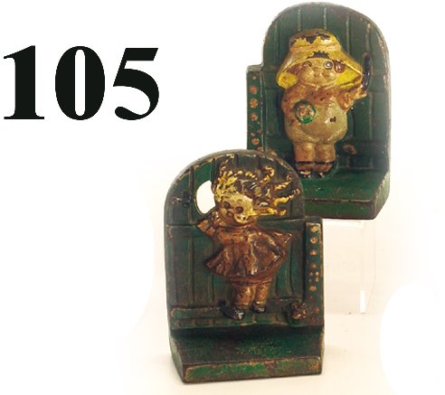 Hubley Book Ends-Dolly Dimple & Bobby Bl: Hubley Book Ends-Dolly Dimple & Bobby Blake painted cast iron 5.5" t. g