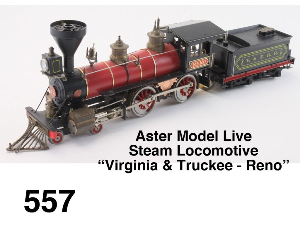 Aster Model Live Steam Locomotive "Virginia & Truckee -: c. 1977 live steam American profile model of 1872 Baldwin 4-4-0 locomotive and tender made in Japan Size: 24" l.