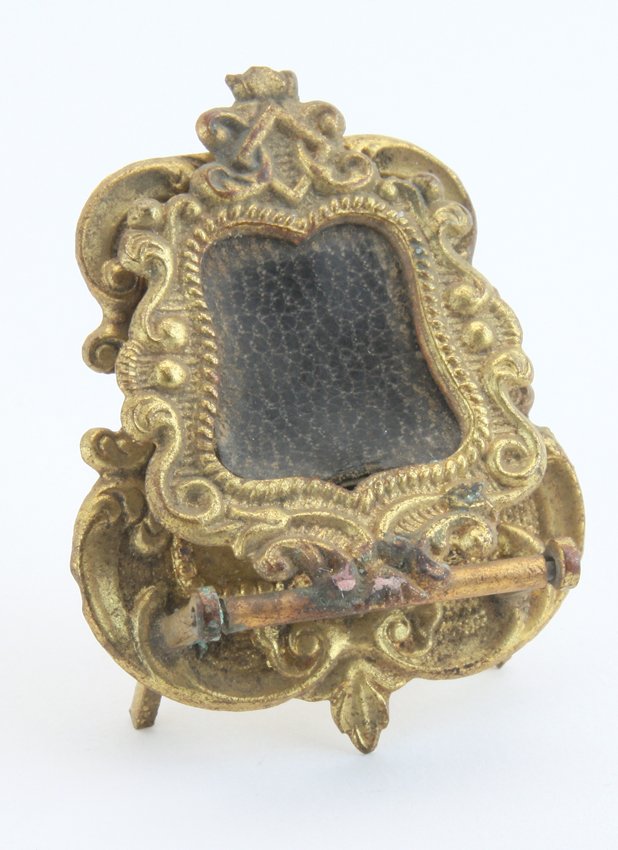 Erhard & Sohne Note Holder: scarce ormolu dolls' house miniature 1.5" w. x 1.75" t.