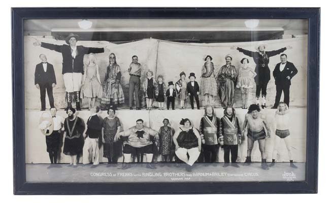 Kelty Ringling Circus Congress of Freaks Photo - 1929: original framed photo of the 1929 cast of of Ringling Brothers and Barnum & Baileys Circus Side Show - Edward Kelty was the preeminent photographer of the American circus during its heyday and his ser
