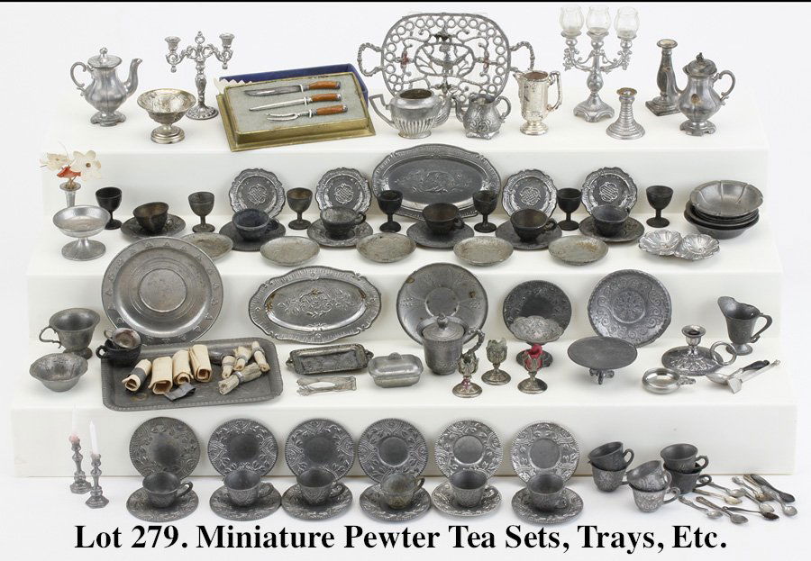 Miniature Pewter Tea Sets, Trays, Etc. (1 of 1)