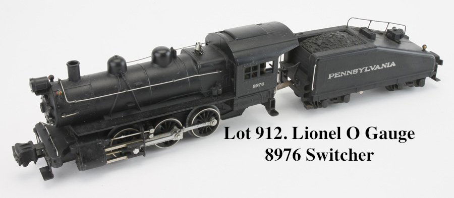 Lionel O Gauge 8976 Switcher: 0-6-0 electric steam loco with 227 on boiler front and 2227B slope back tender with bell 17.5" l.