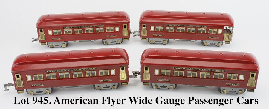 American Flyer Wide Gauge Passenger Cars: three 4331 Pullman cars and 4322 Observation appr. 14" l. each