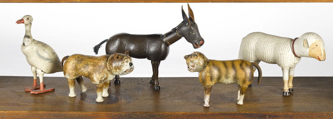 Five Schoenhut painted wood animals with painte (1 of 1)