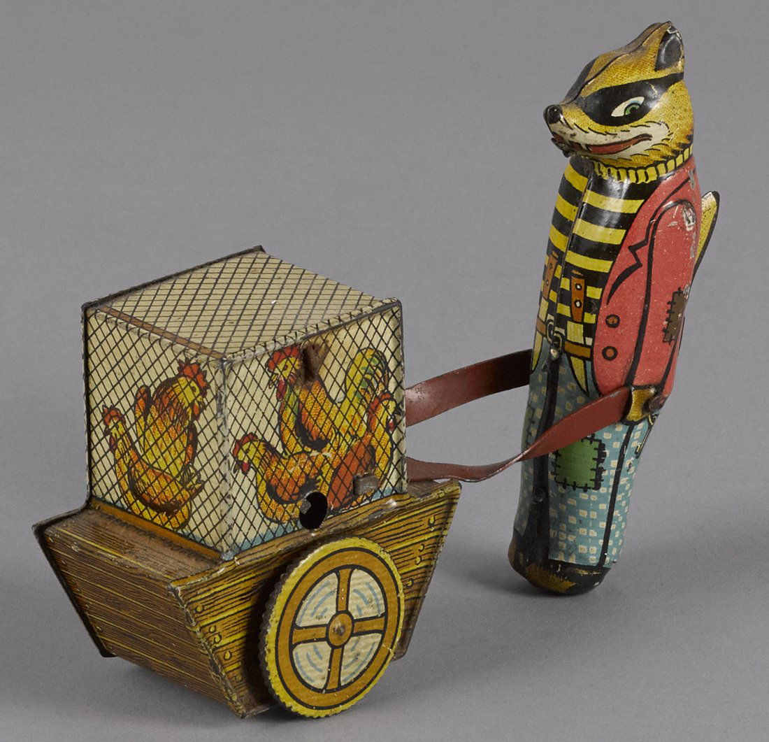 Argentina tin lithograph wind-up fox pushing a c (1 of 2)