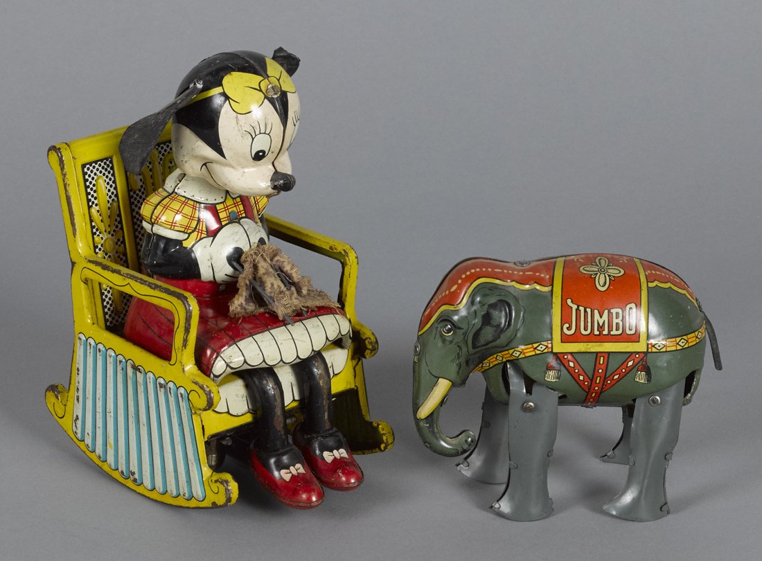 Marx tin lithograph wind-up knitting Minnie Mous (1 of 1)