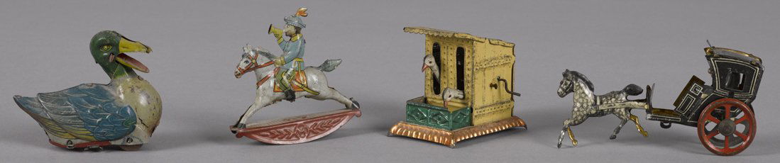Four tin lithograph penny toys, to include a Me (1 of 1)