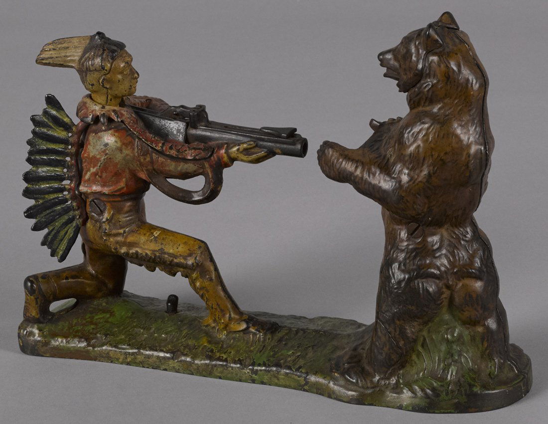 J. & E. Stevens cast iron Indian shooting bear m (1 of 1)