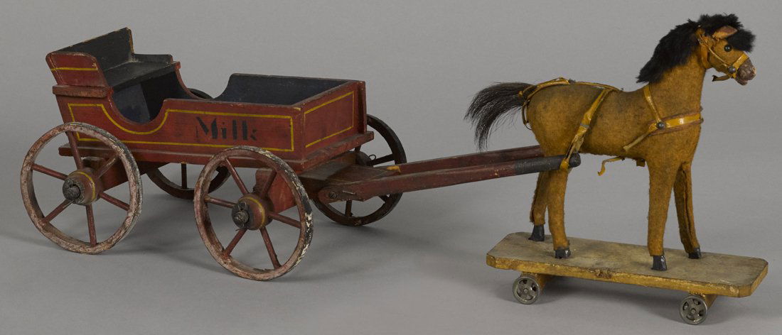 Painted horse drawn Milk wagon pull toy, over (1 of 1)