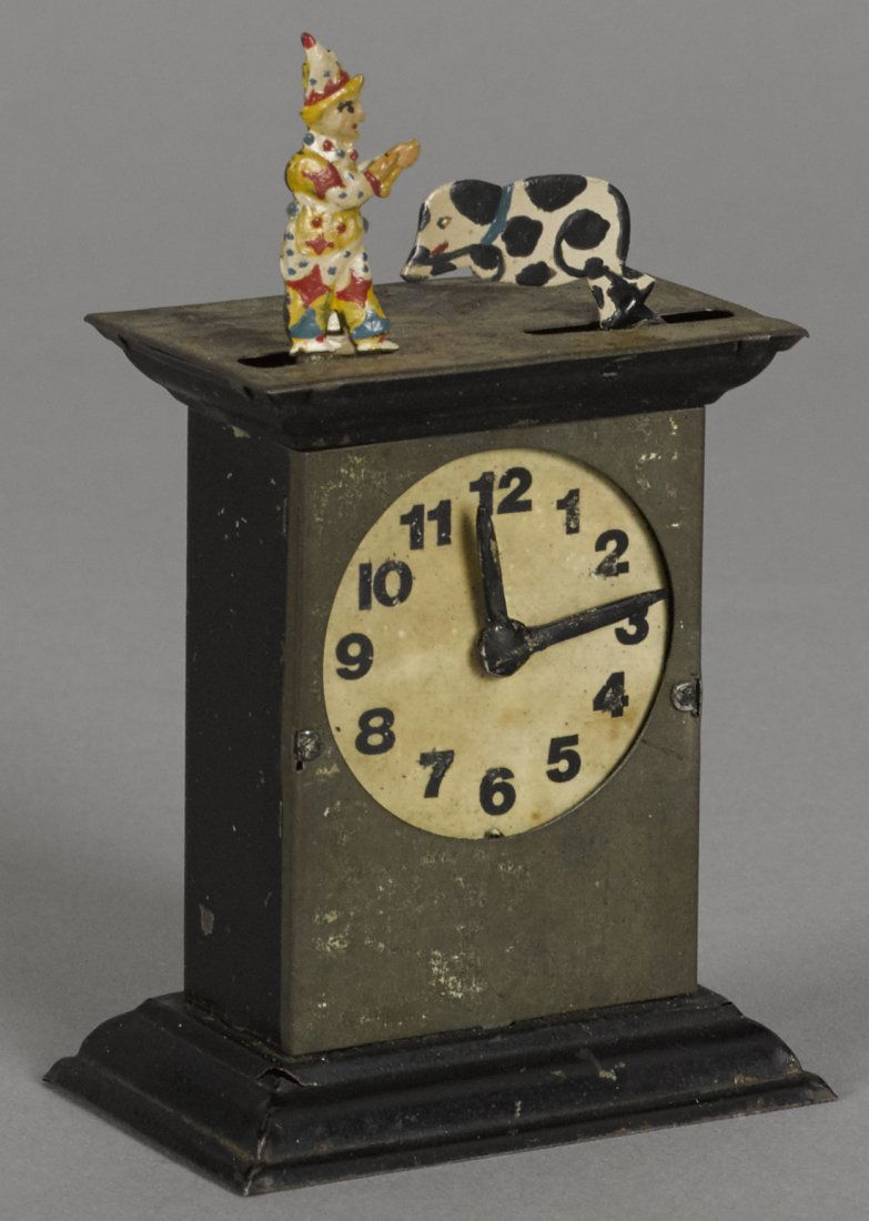 Animated painted tin clock penny toy, as the cl (1 of 1)