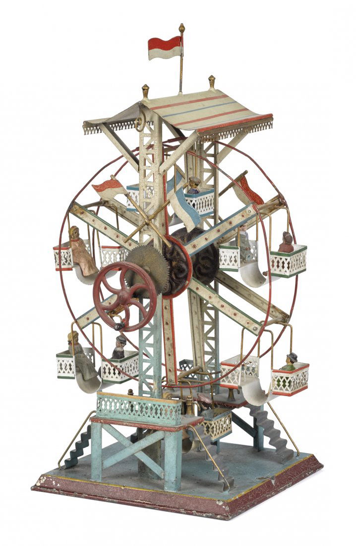 German Doll et Cie painted tin Ferris wheel stea (1 of 1)