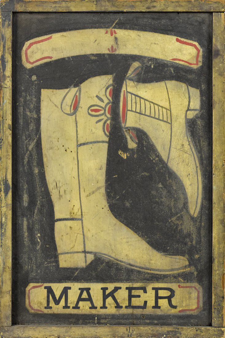 Boot and shoe Maker painted pine trade sign, (1 of 2)