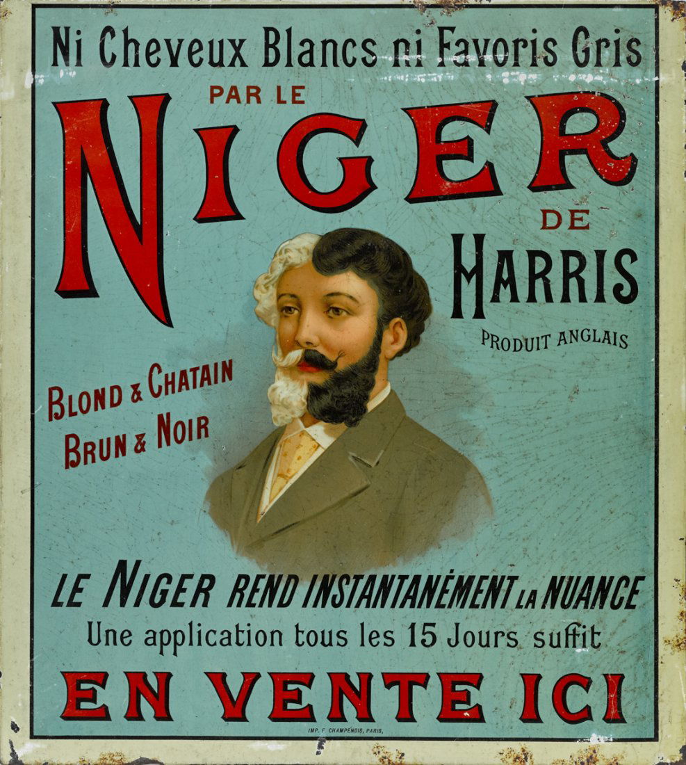 French Niger de Harris tin lithograph hair dye (1 of 1)
