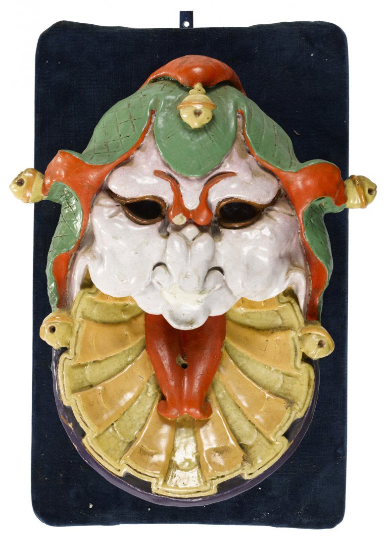 Grotesque clown face gargoyle, painted terra co (1 of 1)