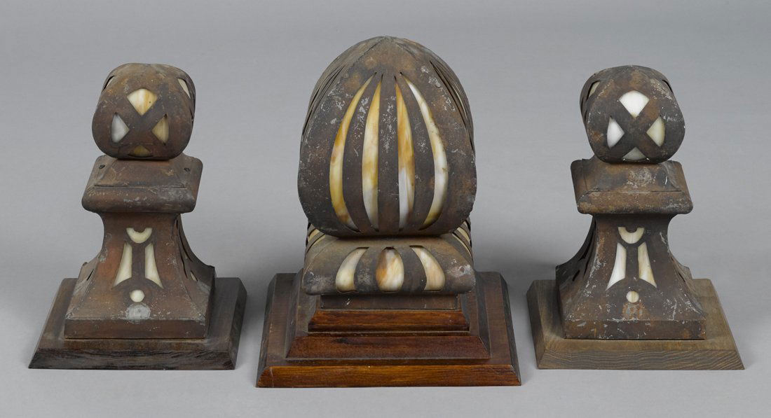 Tin and slag glass finial light covers, three p (1 of 1)