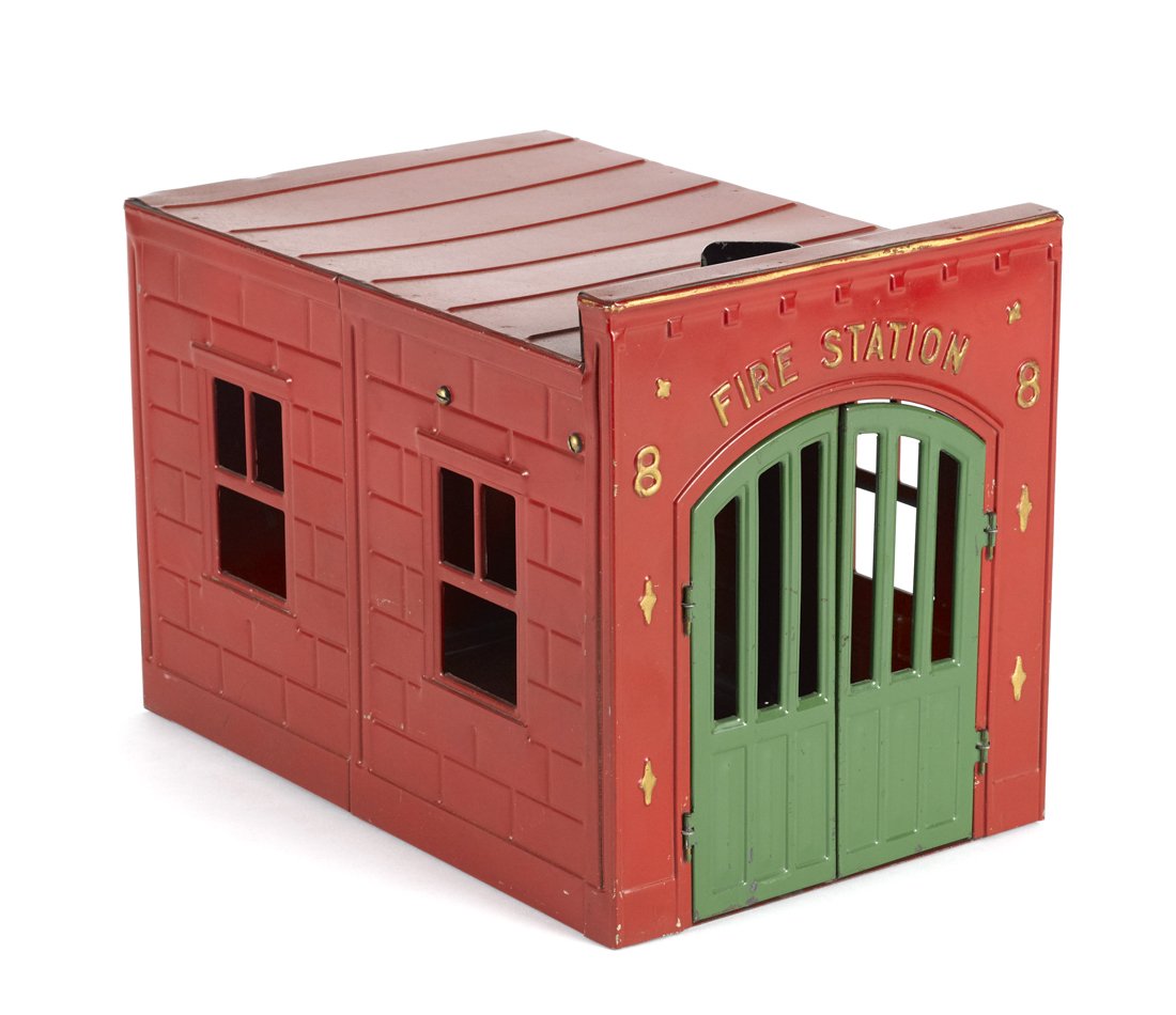 Kingsbury pressed steel clockwork Fire Station (1 of 1)