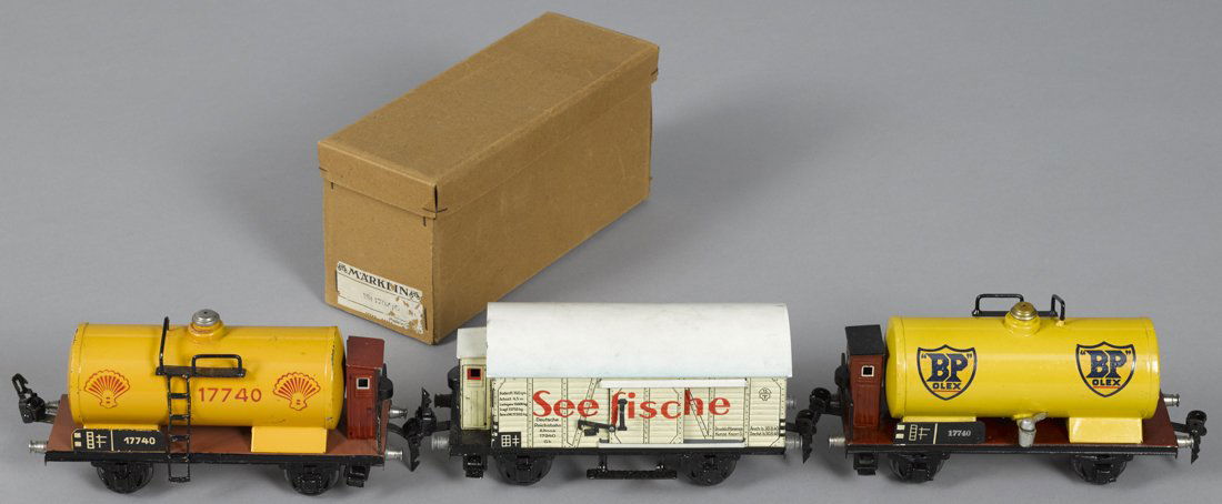 Three Marklin O Gauge freight train cars, four- (1 of 1)