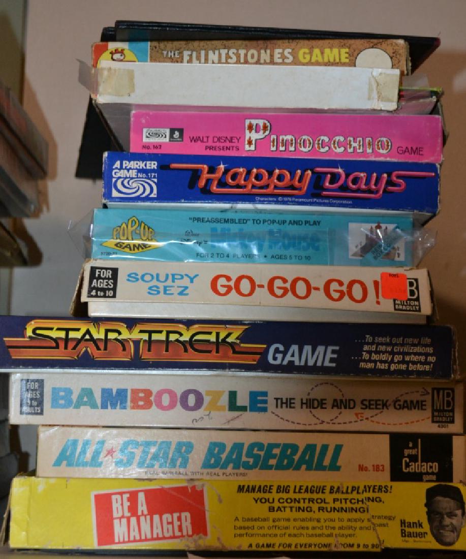 Grouping of 10 1960's Board Games & Activities: Grouping of 10 1960's Board Games & Activities including: The Flintstones, Happy Days, Soupy Sez go go go, Star Trek, Bamboozle, All Star Baseball game, Be a Manager, etc. (games and activities are in