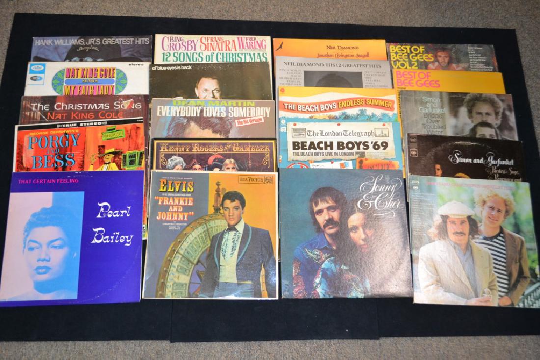Grouping of 20 Various Artist Records: Grouping of 20 Various Artist Records including: Hank Williams Jr, Nat King Cole, Pearl Bailey, Dean Martin, Porgy & Bess, Bee Gees, Beach Boys, Etc.
