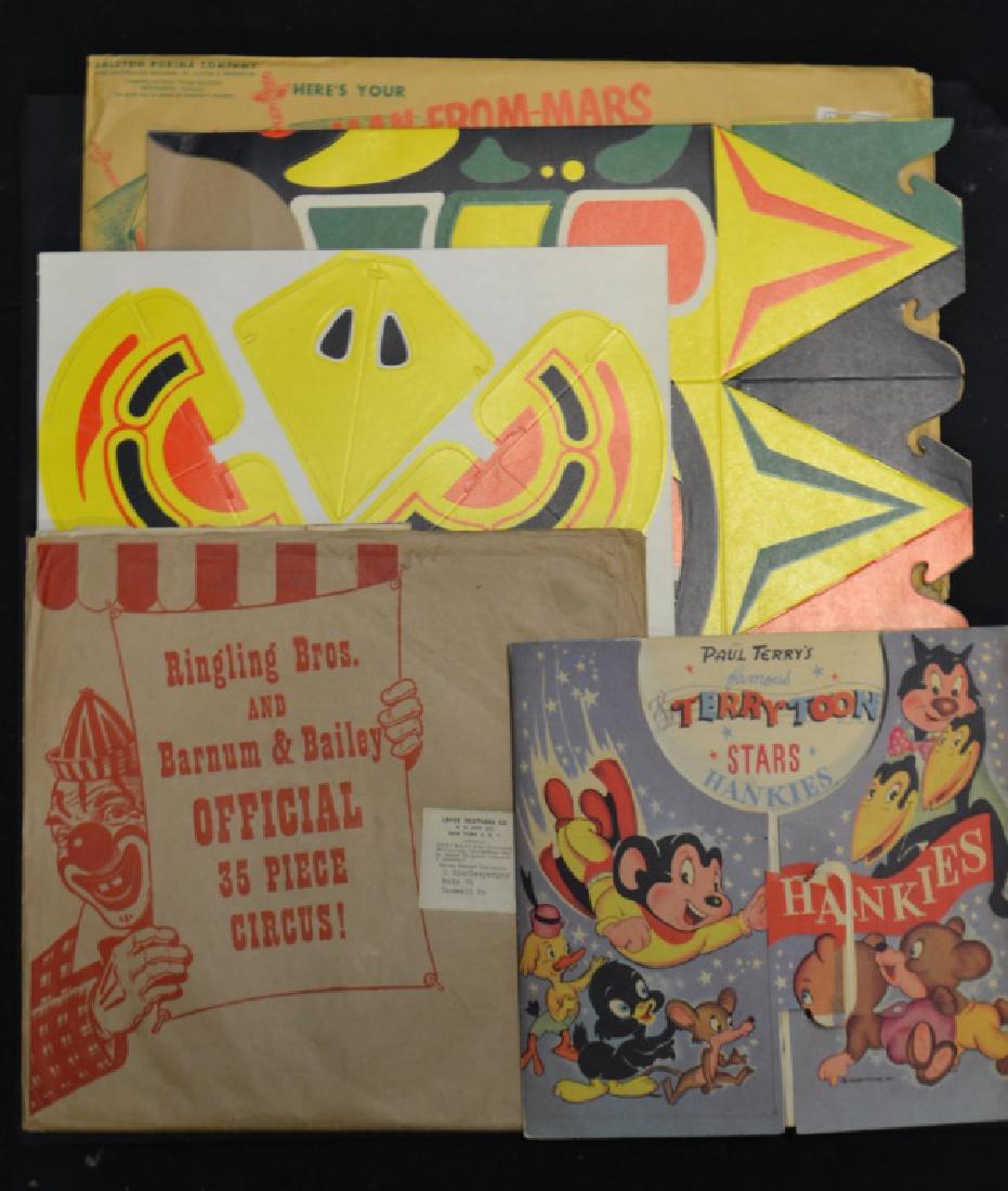 Early Premium & Epherema Lot: Early Premium & Epherema Lot including: Paul Terry, famous Terry Tunes Star Hankies including: MIghty Mouse, Dinky, Terry Bears, Little Roquefort, Heckle, Jeckle, Ringling Bros. & Barnum & Bailey Circ