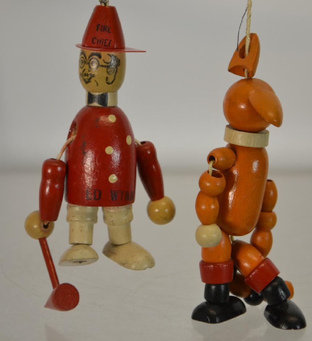 2 Jaymar Wooden String Toys: 2 Jaymar Wooden String Toys, 1st is Ed Wynn Fire Chief, 2nd is Puss in Boots (both are complete, strings loose)
