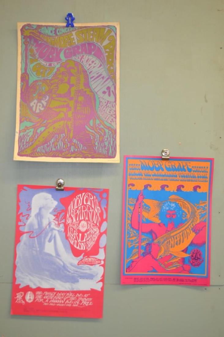 Three Moby Grape Posters: Three Moby Grape Posters, 1st poster dated 1967, measures 16"x 22" 2nd poster , not dated, 1st print, Avalon Ballroom, measures 14" x 20", 3rd poster dated 1967, Avalon Ballroom. Measures approx. 14"x