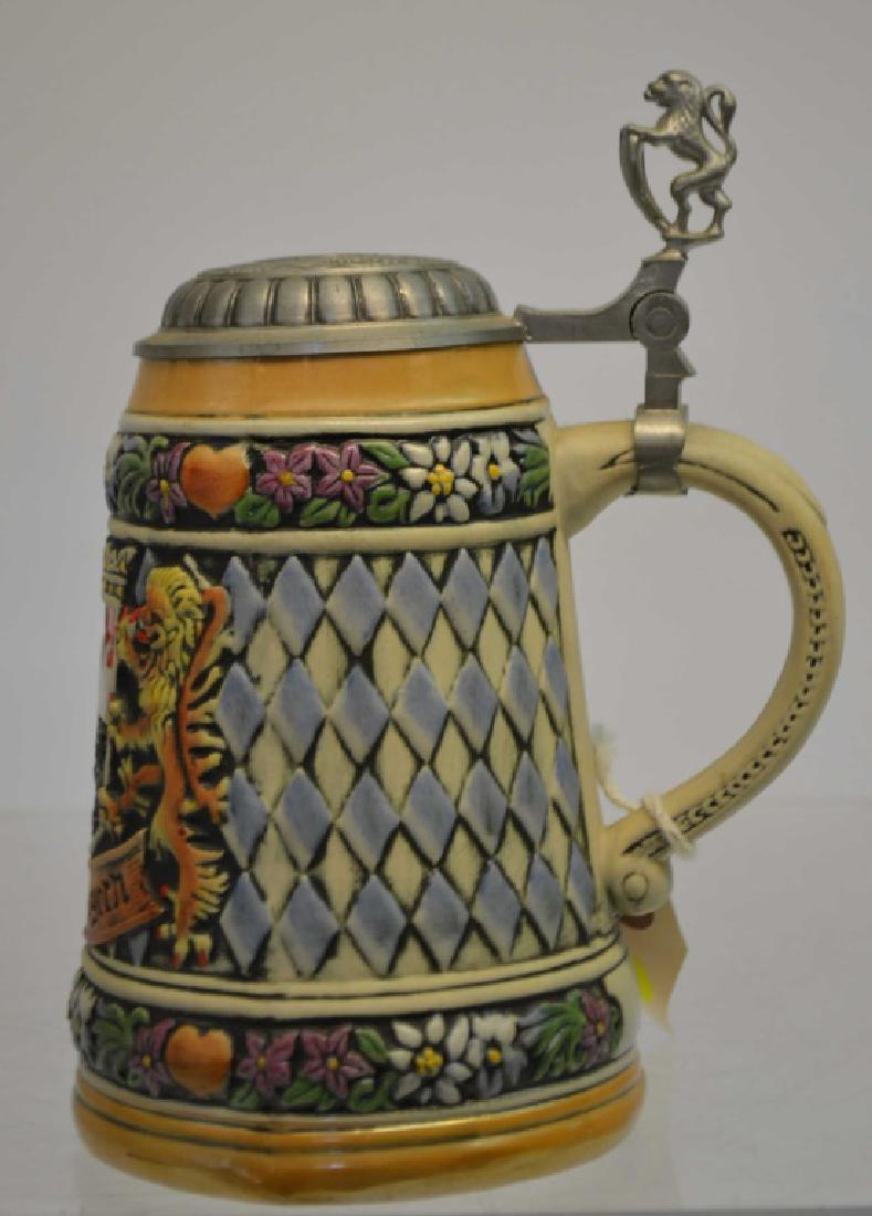 Bavarian Coat of Arms, 1L Stein West Germany: West German 1 Liter Beer Stein w/ Bavarian Coat Of Arms Lions Thumb Lift