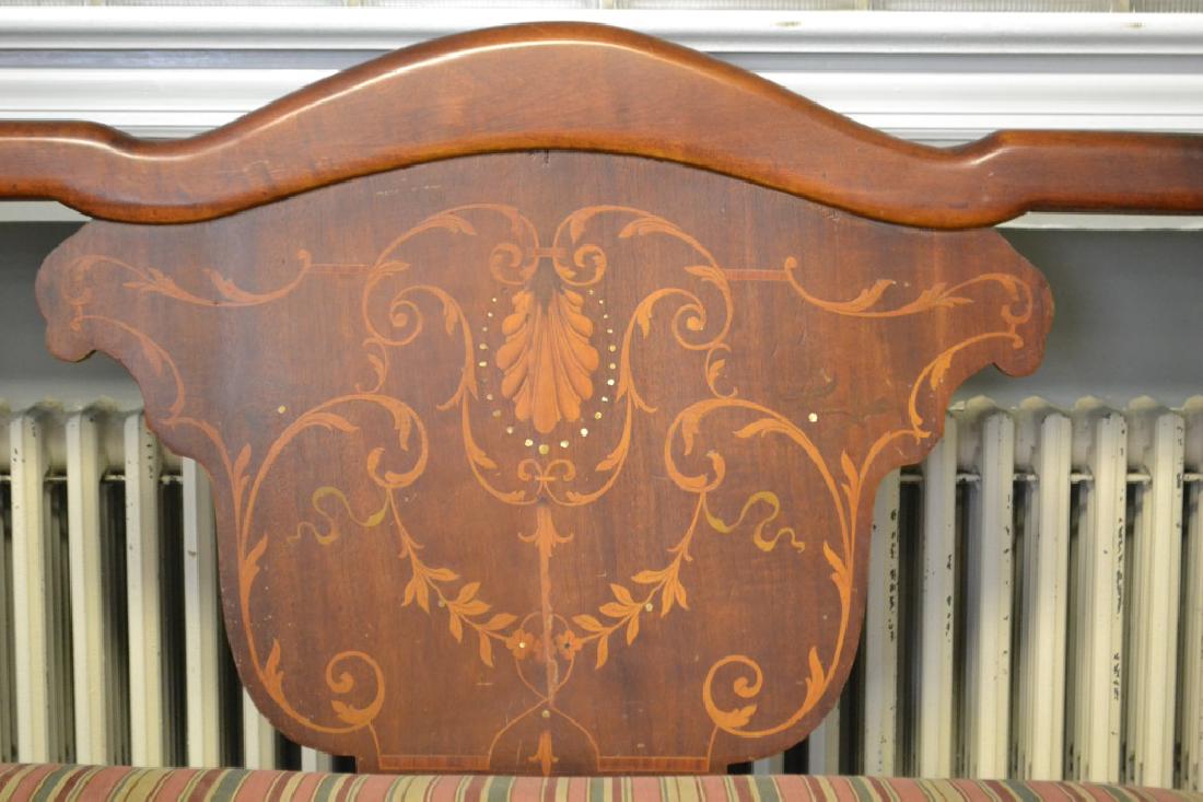 Early 20th C Inlaid Maple Settee: Inlaid Maple Settee measuring approx. 35"h x 42.5"w x 22"d