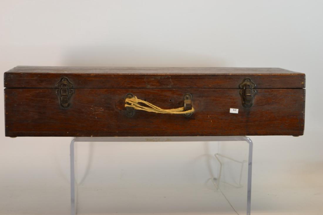 Early 20th C Archery Set: Early 20th C Archery Set including: quiver, arrows, arrow stand, fitted box , decal on inside of box 9th annual tournament 1939, York Archer's York, PA, quiver is Monogrammed MG Bridges measures appro