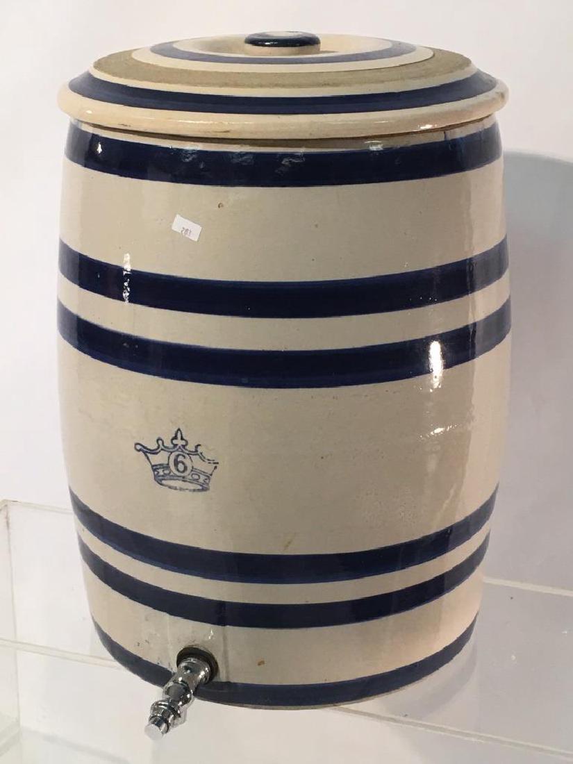 6 Gallon Stoneware Blue Crown Water Cooler w/ lid: 6 Gallon Stoneware Blue Crown Water Cooler w/ lid