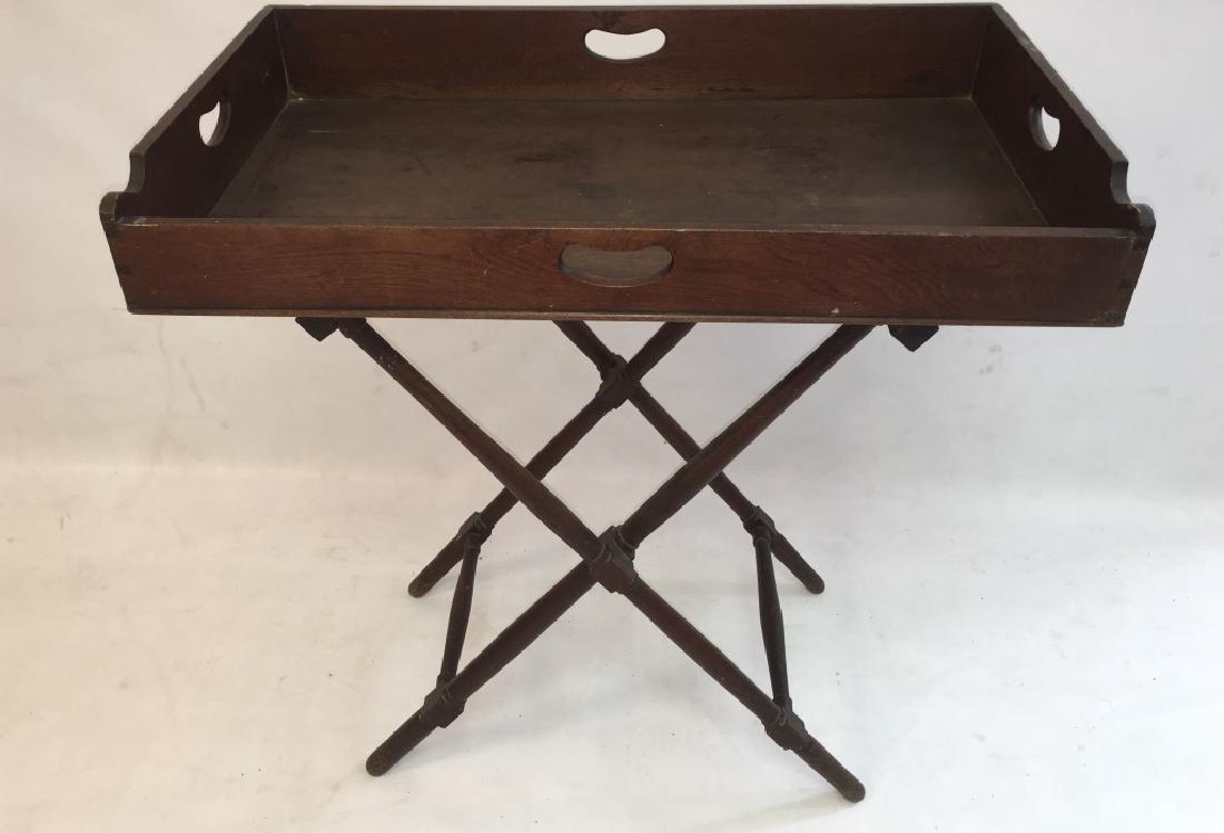 18th C Dovetail Chippendale Tray on later Stand: 18th C Dovetail Mahogany Chippendale Tray with Dovetail construction on a similarly period Stand tray measures 34.75"h x 30.75"w x 19"d