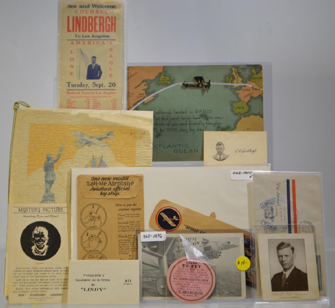 Aviation & Lindbergh Epherema Grouping: Aviation & Lindbergh Epherema Grouping including: "sail me airplane", token for $ 5.00 - $25.00 off St. James Air College, Pacific Electric Railway epherema Colonel Lindbergh, etc.