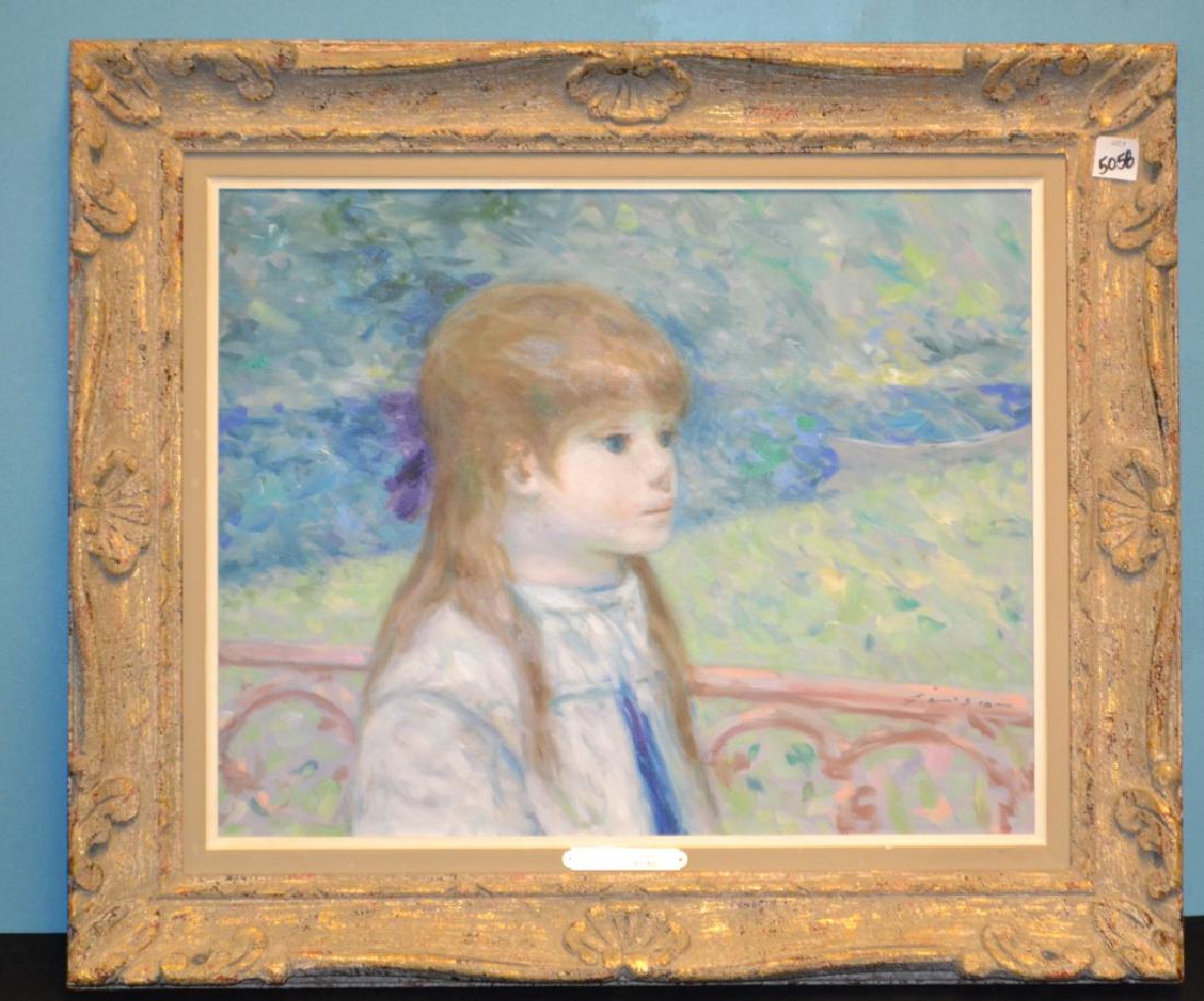 Andre Gisson (1921 - 2003) "Girl at Railing": Andre Gisson (1921 - 2003) oil on canvas "Girl At Railing" signed LR, measuring appx 16" x 19" ID