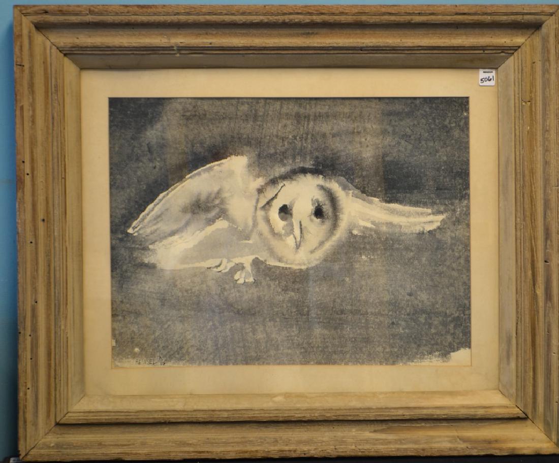 Watercolor of an Owl by Walter Reinsel: Watercolor of an Owl by Walter Reinsel (Pennsylvania, 1905 - 1979) circa 1960's, signed LL measuring 18" x 24" ID