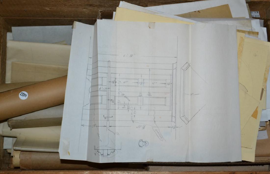 Carpenter's Blueprints for Antique Furniture: Over 50 carpenter's blueprints and designs for antique furniture, some appear to be custom, one example being Chippendale Chair blueprint marked "Measured drawing from museum by Sterling Bair" all hel