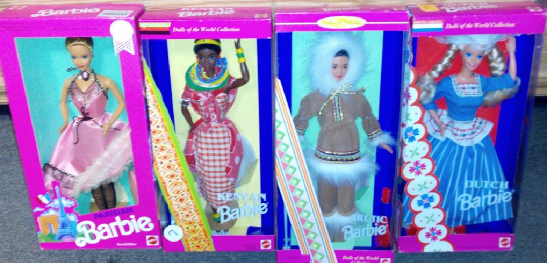 Dolls of the World Barbie Collection: Collection includes; four "Dolls of the World" Barbie including Arctic, Dutch, Parisian, and Kenyan Barbies