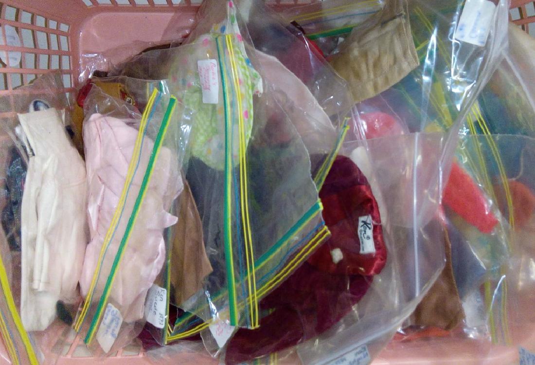 Barbie and Ken Clothing in Bags (last 1/4 20thC): Collection of Barbie and Ken clothing in plastic bags, including; Barbie Sorority Meeting 1965, Big Business Ken 1970 (complete), Barbie Sweater Girl, Ken Bold Gold (1970) other 1970 Ken clothing; app