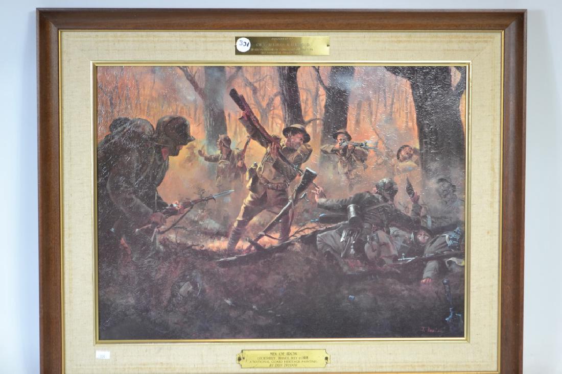 "Men of Iron" by Don Troiani Presentation Print: Presentation print "Men of Iron" by Don Troiani - "presented to CW4 Charles A. Harbold of recognition of dedicated support to the National Guard bureau" depicting a battle scene against Nazis in Franc